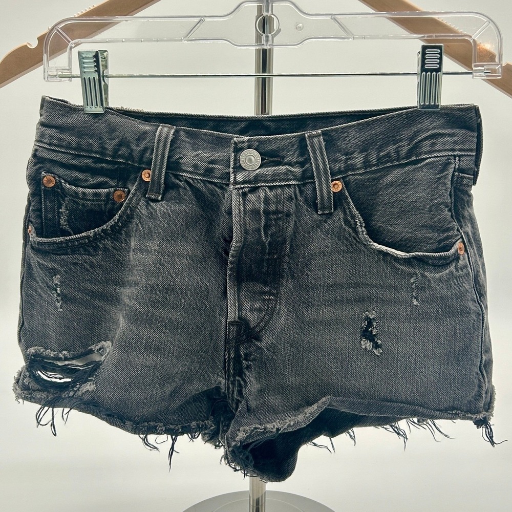 Levi's 501 Women's W25 Black Denim Cutoff Shorts Distressed Frayed Button Fly